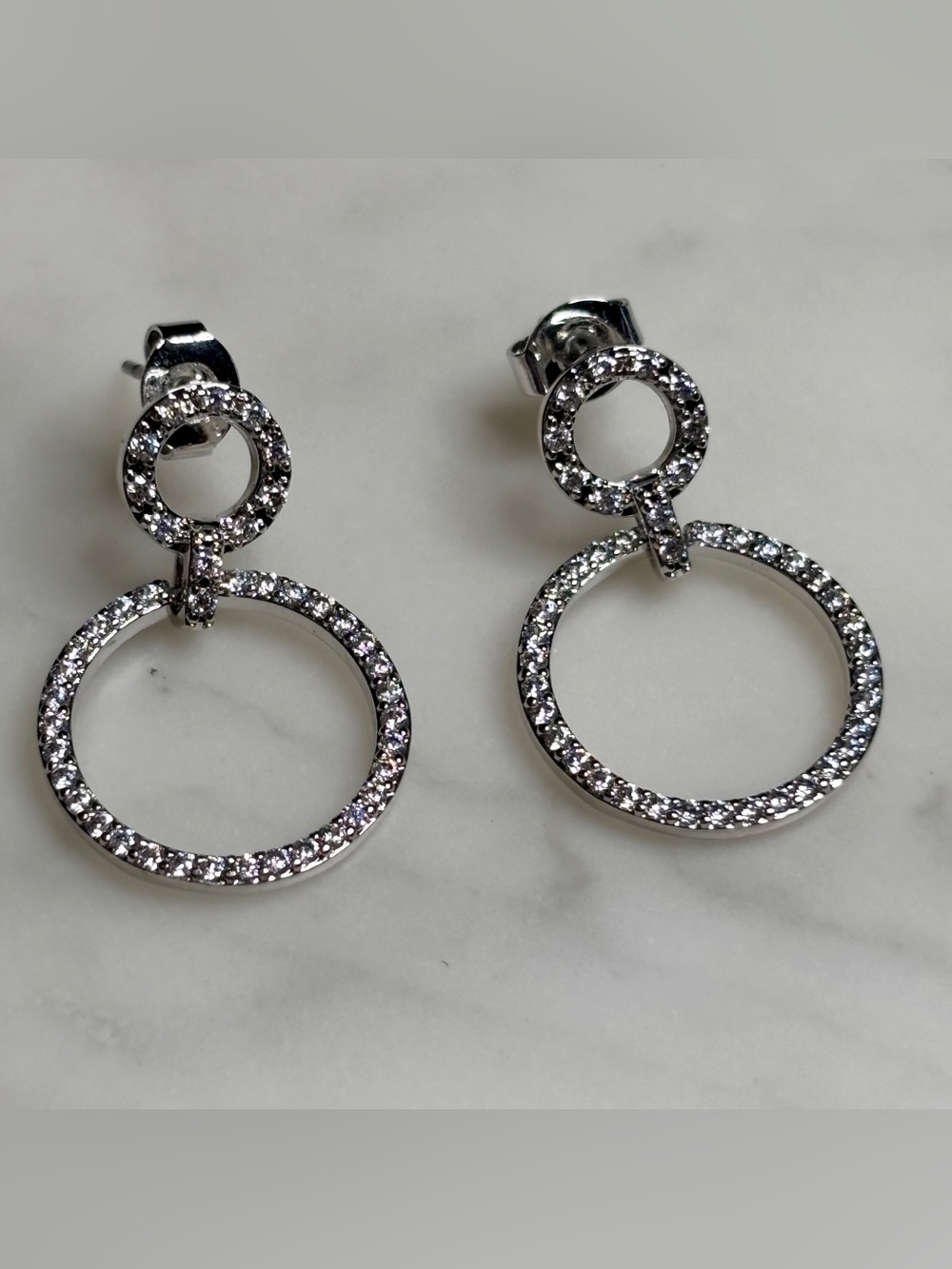 Silver Crystal Double Hoop Drop Earrings - Women Jewelry
